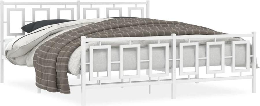 VidaXL -Bedframe-met-hoofd--en-voeteneinde-metaal-wit-183x213-cm - Foto 2
