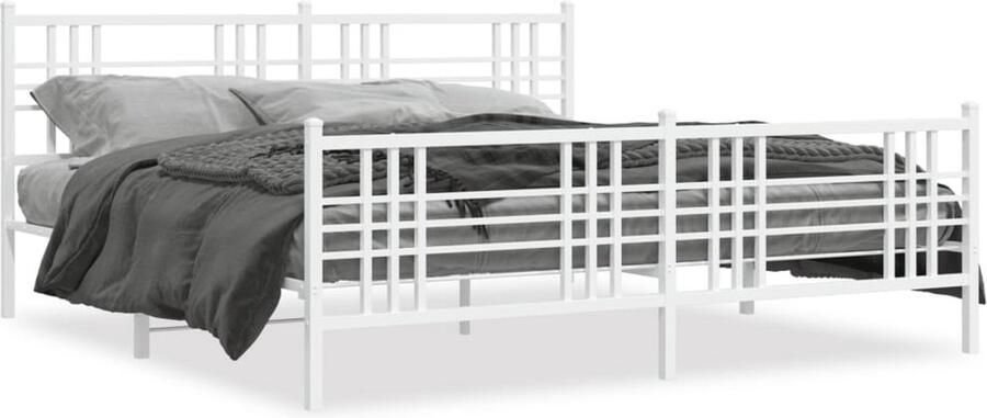 VidaXL -Bedframe-met-hoofd--en-voeteneinde-metaal-wit-183x213-cm - Foto 2