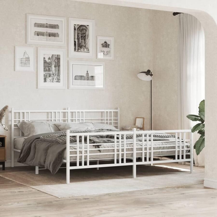 VidaXL -Bedframe-met-hoofd--en-voeteneinde-metaal-wit-183x213-cm - Foto 2