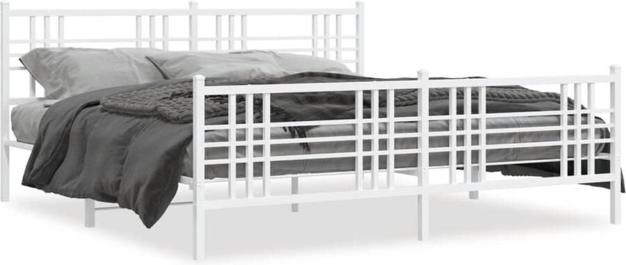 VidaXL -Bedframe-met-hoofd--en-voeteneinde-metaal-wit-193x203-cm - Foto 3