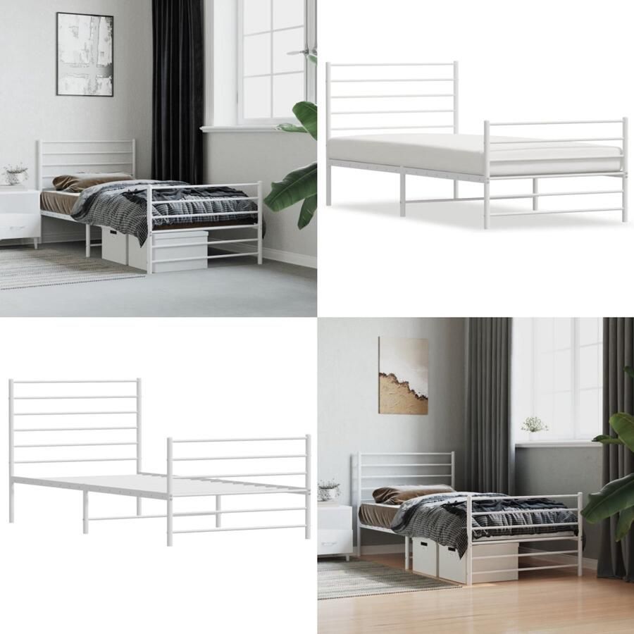 VidaXL Bedframe met hoofd- en voeteneinde metaal wit 75x190 cm Bedframe Bedframes Eenpersoonsbed Bed