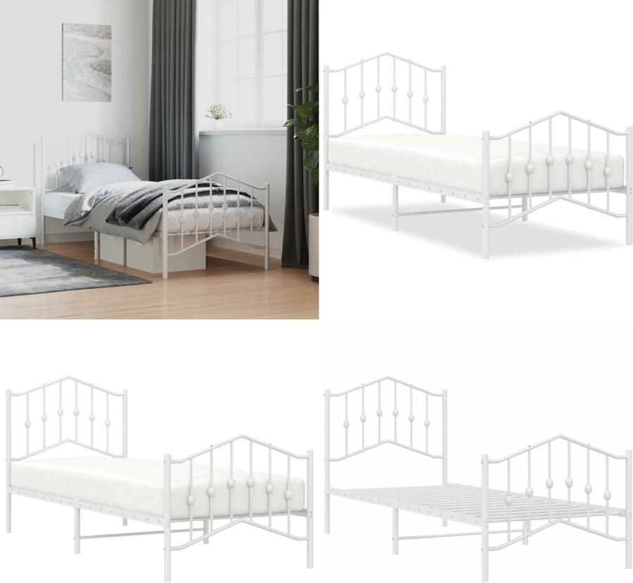 VidaXL Bedframe met hoofd- en voeteneinde metaal wit 80x200 cm Bedframe Bedframes Eenpersoonsbed Bed