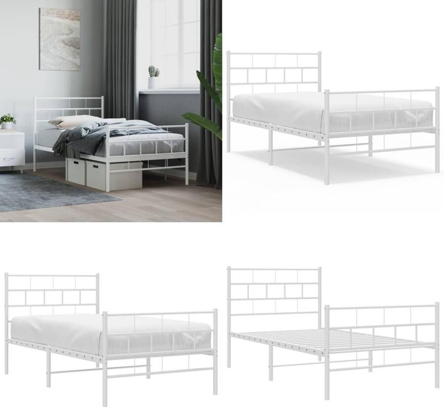 VidaXL Bedframe met hoofd- en voeteneinde metaal wit 80x200 cm Bedframe Bedframes Eenpersoonsbed Bed
