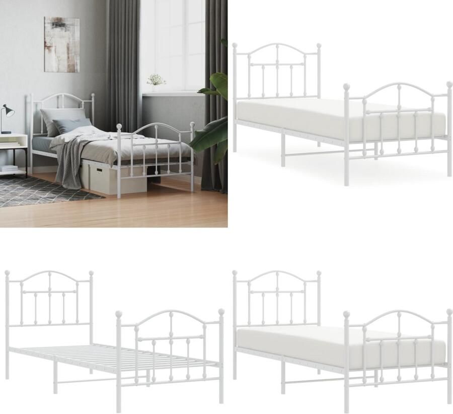 VidaXL Bedframe met hoofd- en voeteneinde metaal wit 80x200 cm Bedframe Bedframes Eenpersoonsbed Bed