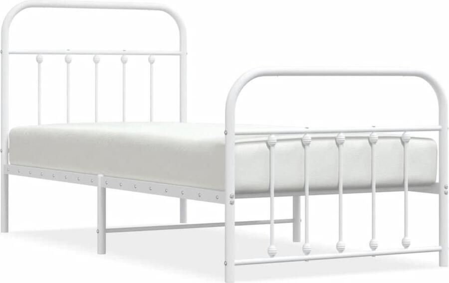 VidaXL Bedframe Wit 90x190 cm Staal Hoofd- Voeteneinde Robuust Bed Frame Staal Bedframe Minimalistisch Bedframe Modern Bedframe Witte Bedframe Eenpersoons Bed Boxspring Bed Slaapcomfort - Foto 2