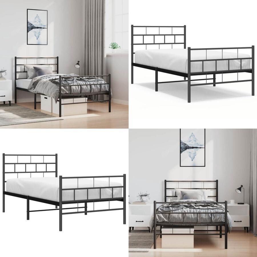 VidaXL Bedframe met hoofd- en voeteneinde metaal zwart 100x190 cm Bedframe Bedframes Eenpersoonsbed Bed