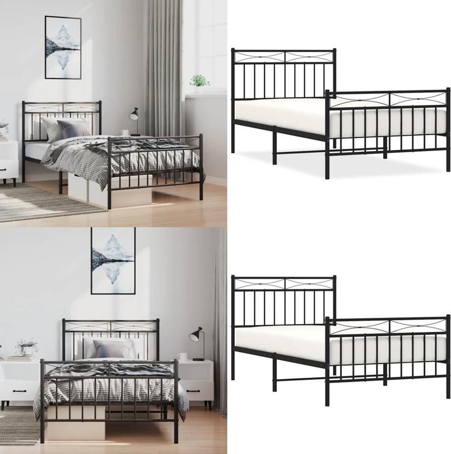 VidaXL Bedframe met hoofd- en voeteneinde metaal zwart 100x190 cm Bedframe Bedframes Eenpersoonsbed Bed