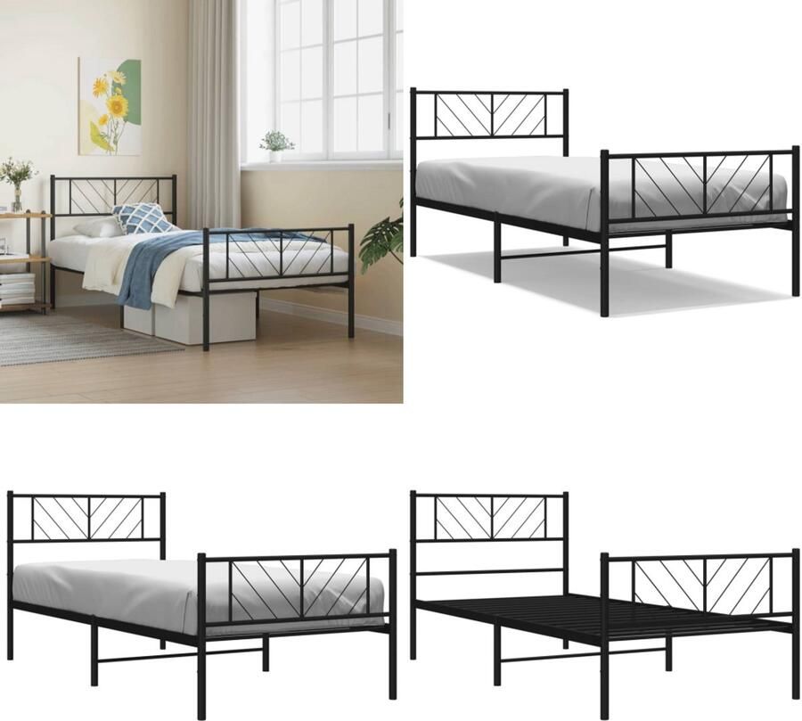 VidaXL Bedframe met hoofd- en voeteneinde metaal zwart 100x200 cm Bedframe Bedframes Eenpersoonsbed Bed