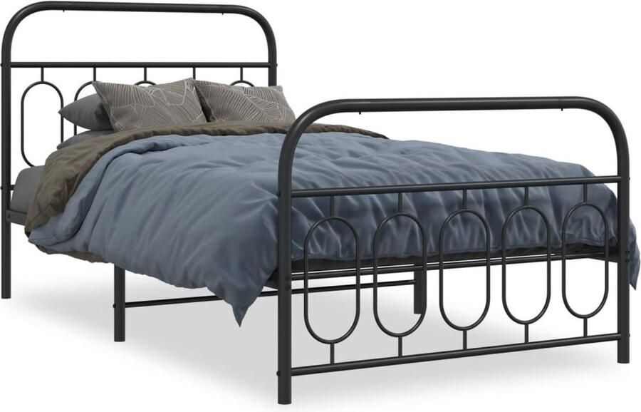 VidaXL -Bedframe-met-hoofd--en-voeteneinde-metaal-zwart-107x203-cm - Foto 13