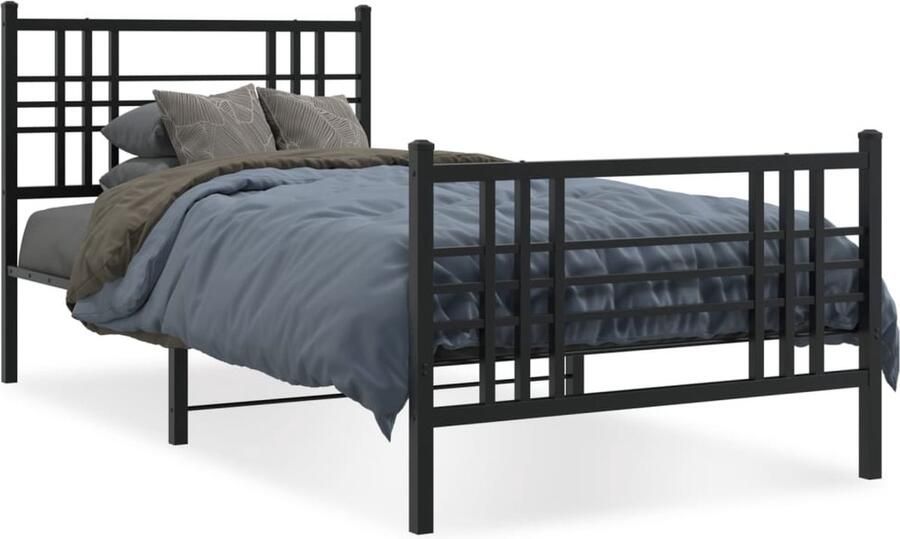 VidaXL -Bedframe-met-hoofd--en-voeteneinde-metaal-zwart-107x203-cm - Foto 16