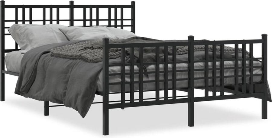 VidaXL -Bedframe-met-hoofd--en-voeteneinde-metaal-zwart-140x200-cm - Foto 4