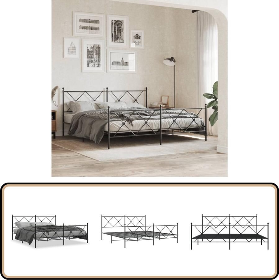 VidaXL -Bedframe-met-hoofd--en-voeteneinde-metaal-zwart-183x213-cm
