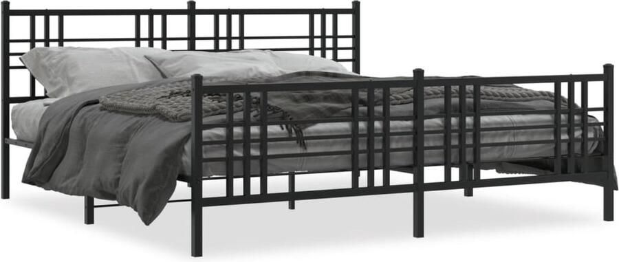 VidaXL -Bedframe-met-hoofd--en-voeteneinde-metaal-zwart-183x213-cm - Foto 4