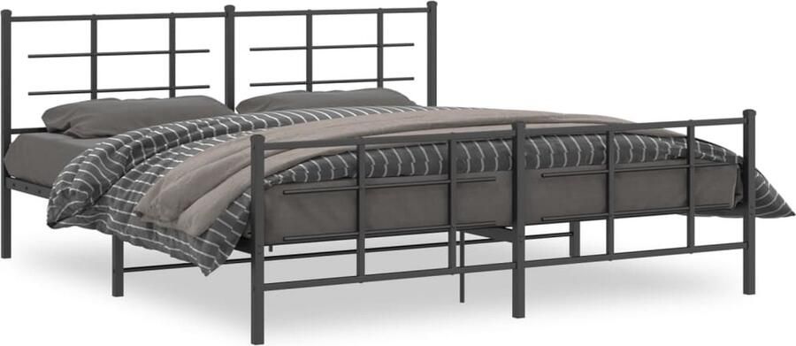 VidaXL -Bedframe-met-hoofd--en-voeteneinde-metaal-zwart-183x213-cm
