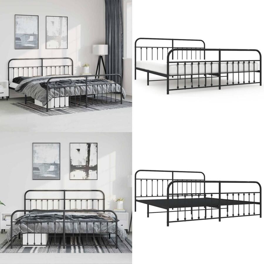 VidaXL Bedframe met hoofd- en voeteneinde metaal zwart 193x203 cm Bedframe Bedframes Tweepersoonsbed Bed