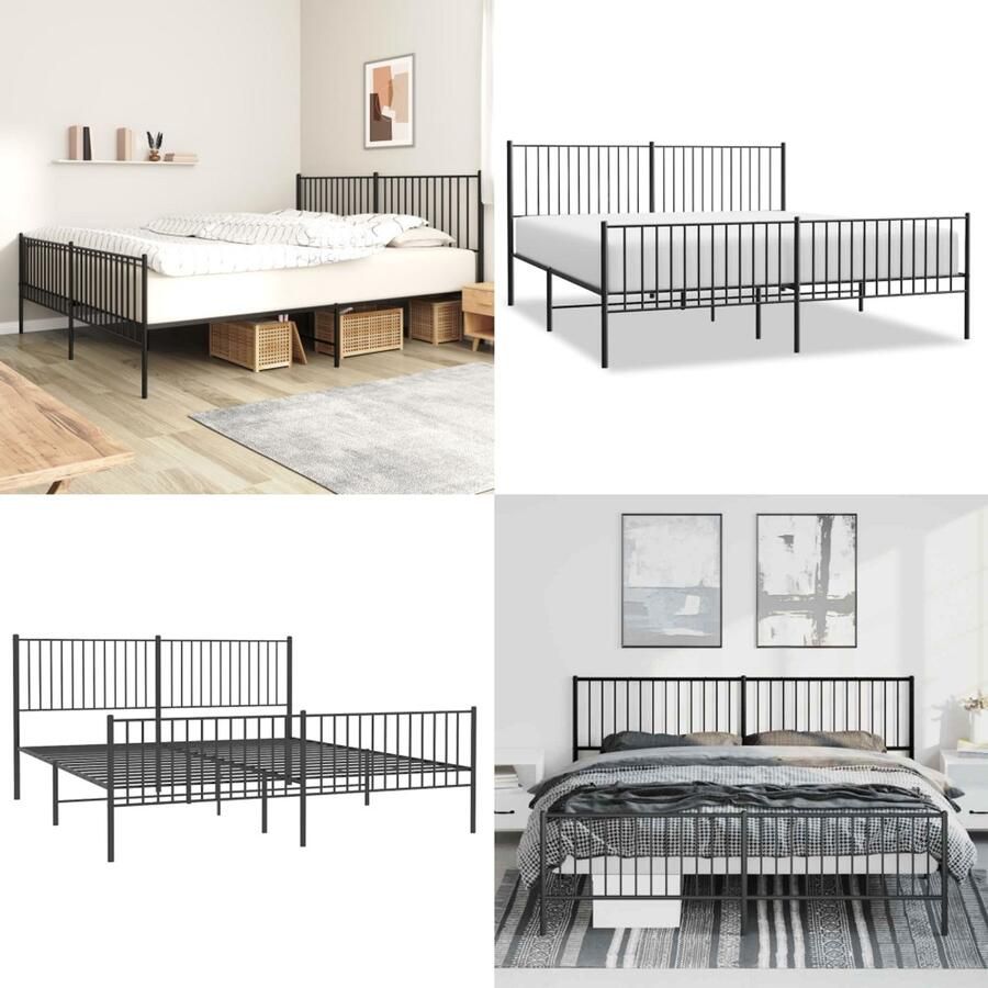 VidaXL Bedframe met hoofd- en voeteneinde metaal zwart 193x203 cm Bedframe Bedframes Tweepersoonsbed Bed