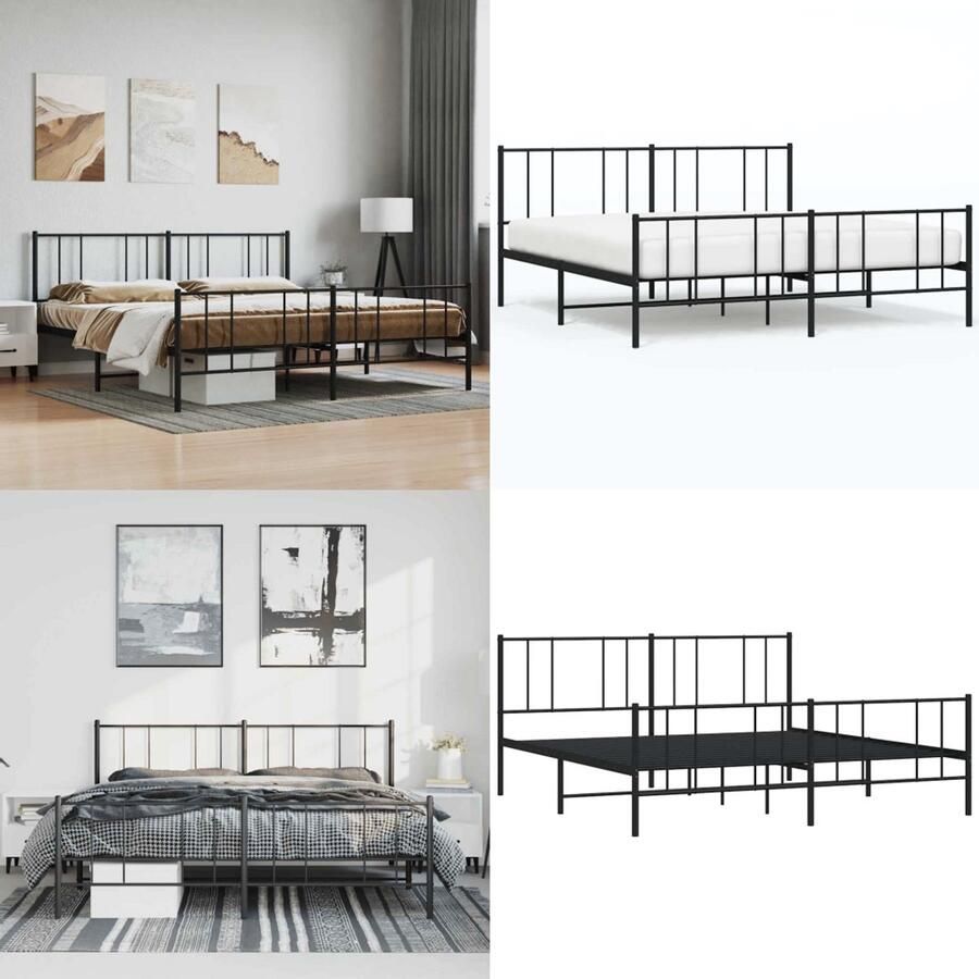 VidaXL Bedframe met hoofd- en voeteneinde metaal zwart 193x203 cm Bedframe Bedframes Tweepersoonsbed Bed