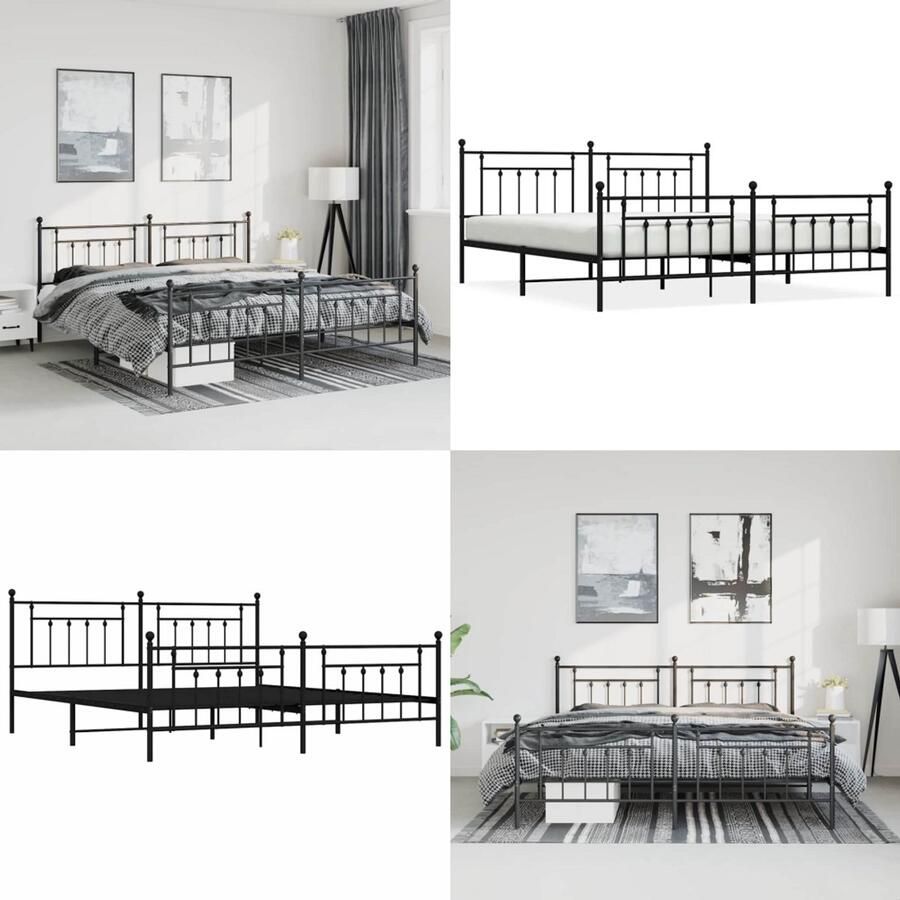 VidaXL Bedframe met hoofd- en voeteneinde metaal zwart 193x203 cm Bedframe Bedframes Tweepersoonsbed Bed