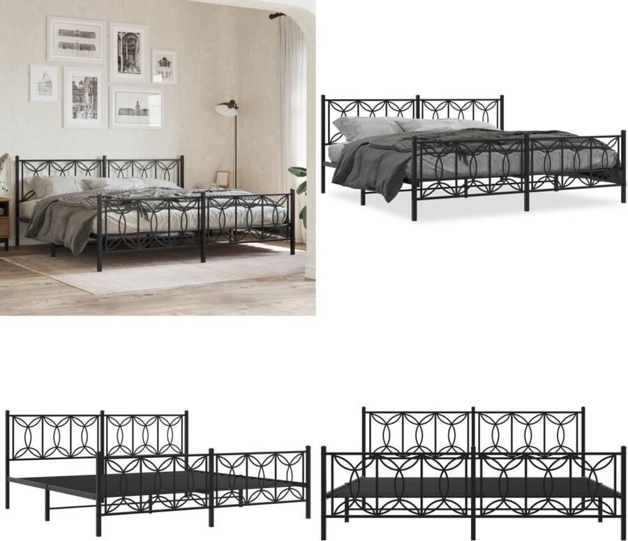 VidaXL Bedframe met hoofd- en voeteneinde metaal zwart 193x203 cm Bedframe Bedframes Tweepersoonsbed Bed