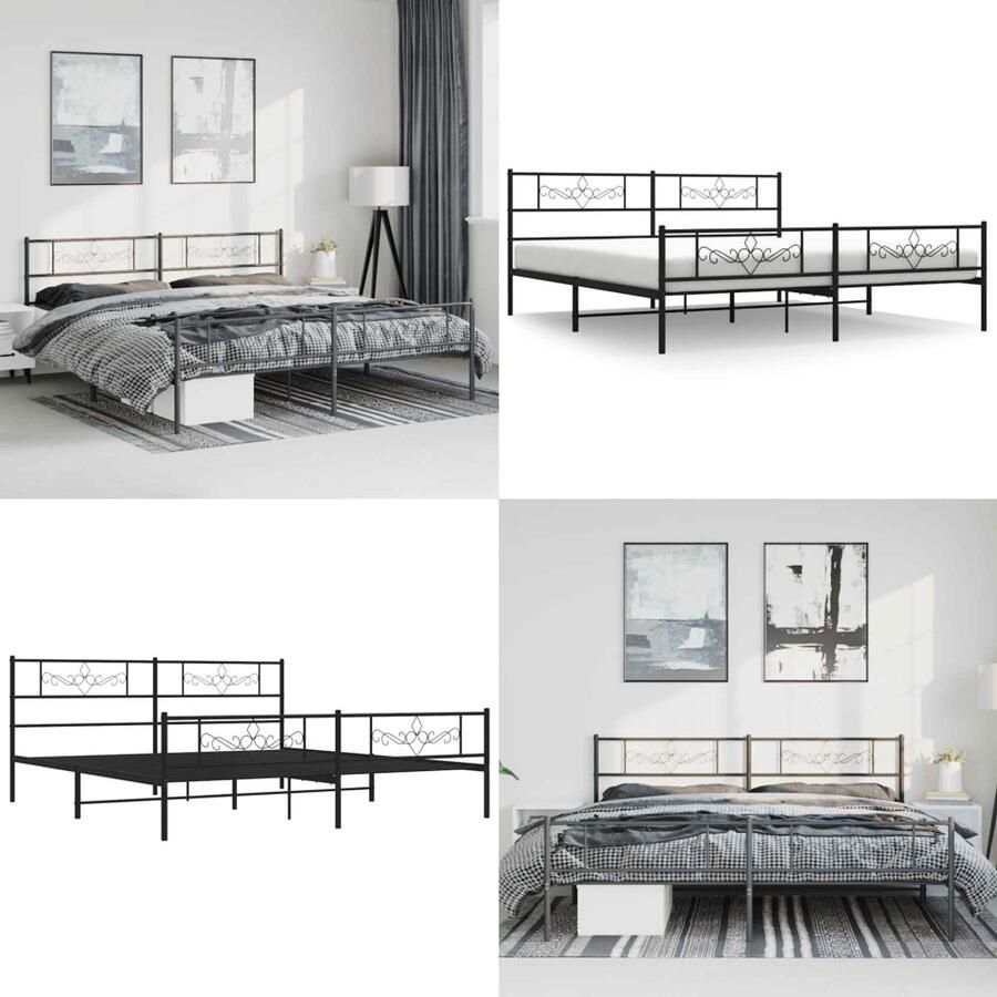 VidaXL Bedframe met hoofd- en voeteneinde metaal zwart 193x203 cm Bedframe Bedframes Tweepersoonsbed Bed