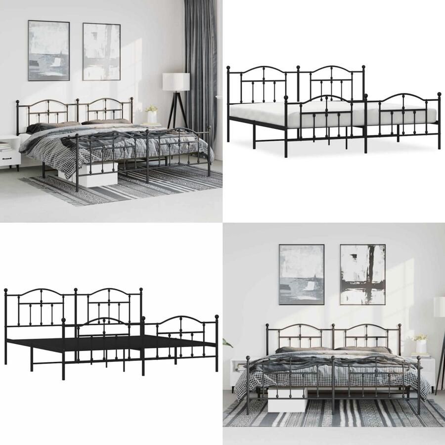 VidaXL Bedframe met hoofd- en voeteneinde metaal zwart 193x203 cm Bedframe Bedframes Tweepersoonsbed Bed