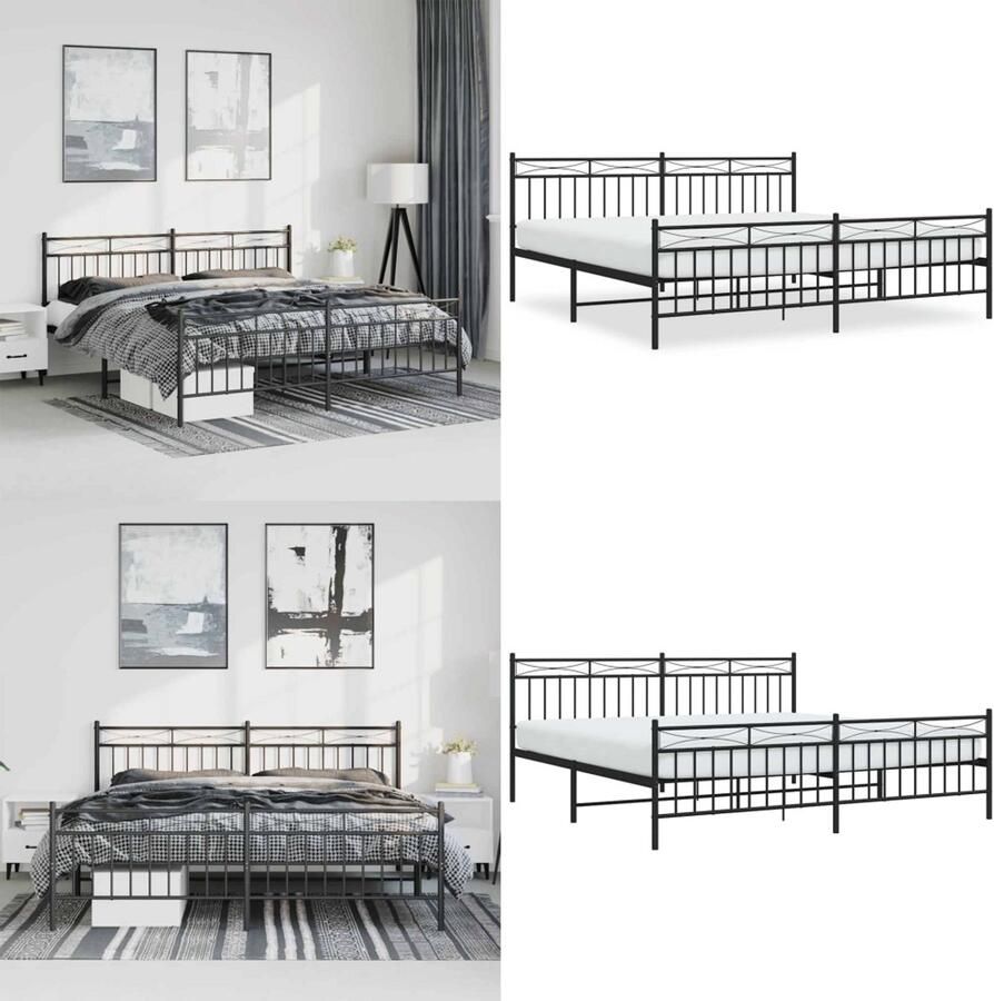 VidaXL Bedframe met hoofd- en voeteneinde metaal zwart 193x203 cm Bedframe Bedframes Tweepersoonsbed Bed