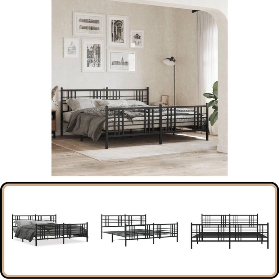 VidaXL -Bedframe-met-hoofd--en-voeteneinde-metaal-zwart-193x203-cm - Foto 2