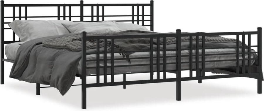 VidaXL -Bedframe-met-hoofd--en-voeteneinde-metaal-zwart-193x203-cm - Foto 4