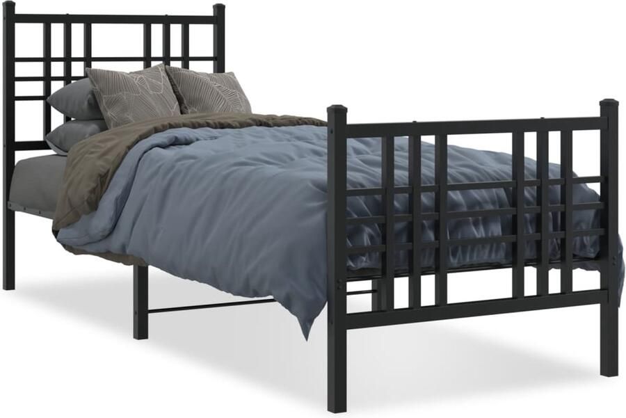 VidaXL -Bedframe-met-hoofd--en-voeteneinde-metaal-zwart-75x190-cm - Foto 3
