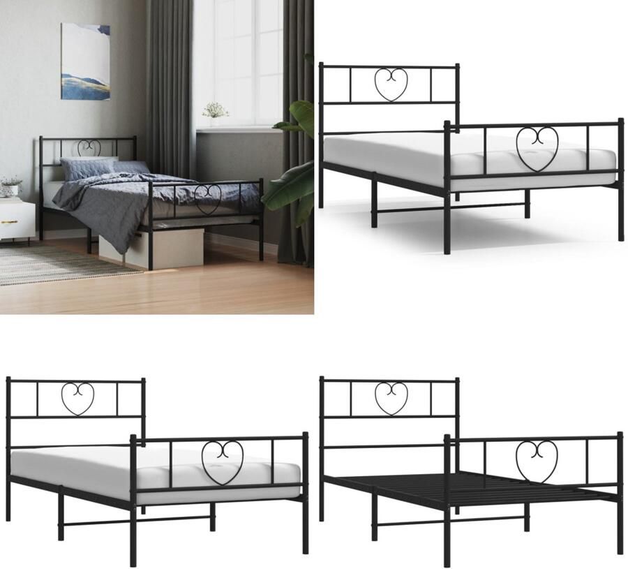 VidaXL Bedframe met hoofd- en voeteneinde metaal zwart 80x200 cm Bedframe Bedframes Bed Bedbodem