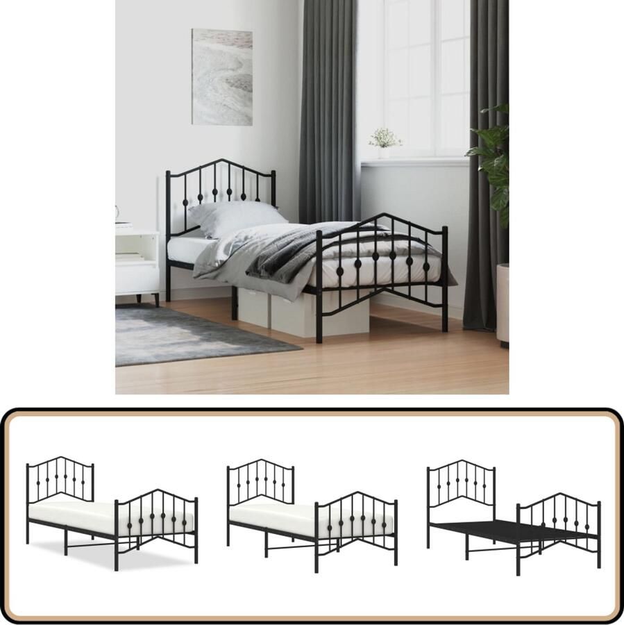 VidaXL Bedframe met hoofd- en voeteneindeÂ metaal zwart 80x200 cm