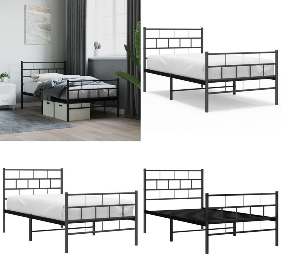 VidaXL Bedframe met hoofd- en voeteneinde metaal zwart 90x200 cm Bedframe Bedframes Eenpersoonsbed Bed