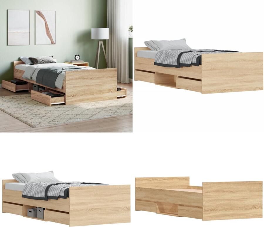 VidaXL Bedframe met hoofd- en voeteneinde sonoma eikenkleur 100x200 cm Bedframe Bedframes Bed Bedbodem