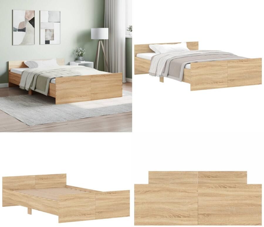 VidaXL Bedframe met hoofd- en voeteneinde sonoma eikenkleur 120x190 cm Bedframe Bedframes Bed Bedbodem