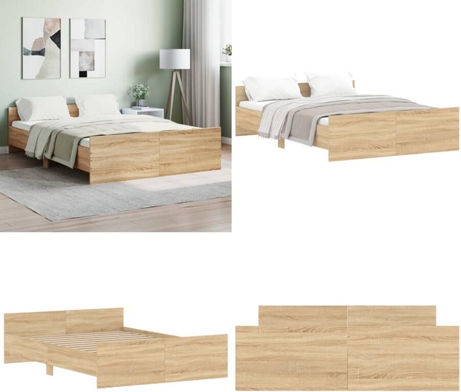 VidaXL Bedframe met hoofd- en voeteneinde sonoma eikenkleur 135x190 cm Bedframe Bedframes Bed Bedbodem