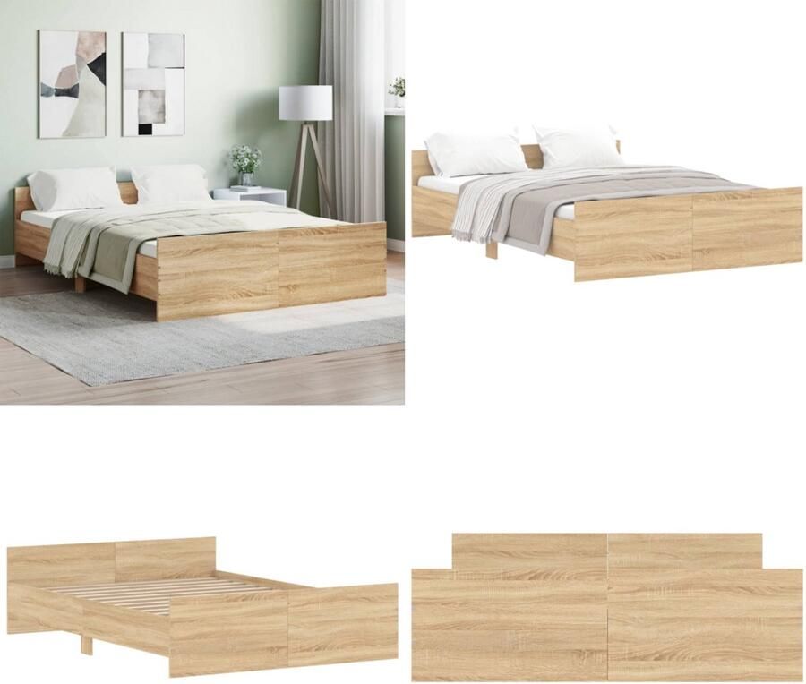 VidaXL Bedframe met hoofd- en voeteneinde sonoma eikenkleur 140x190 cm Bedframe Bedframes Bed Bedbodem