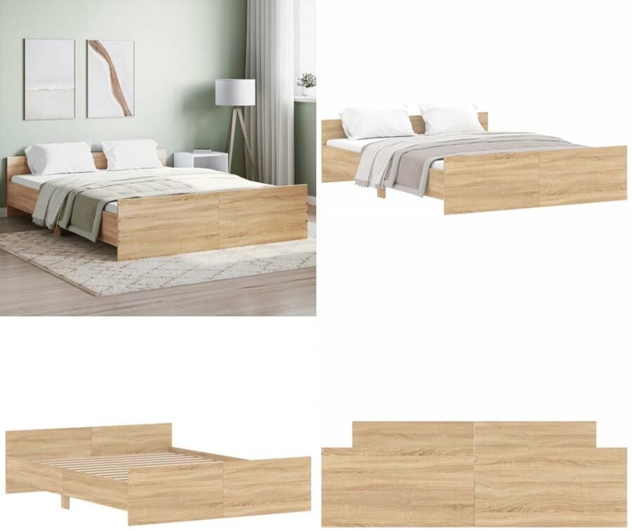 VidaXL Bedframe met hoofd- en voeteneinde sonoma eikenkleur 150x200 cm Bedframe Bedframes Bed Bedbodem