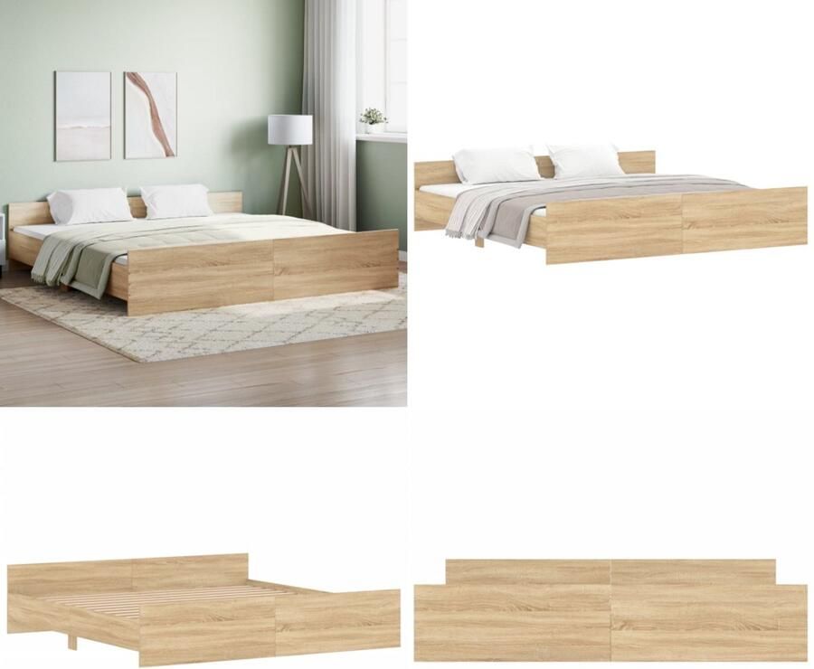 VidaXL Bedframe met hoofd- en voeteneinde sonoma eikenkleur 180x200 cm Bedframe Bedframes Bed Bedbodem