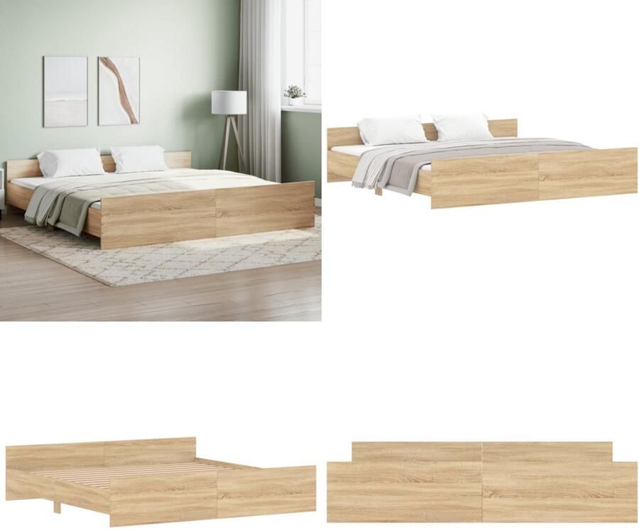 VidaXL Bedframe met hoofd- en voeteneinde sonoma eikenkleur 200x200 cm Bedframe Bedframes Bed Bedbodem