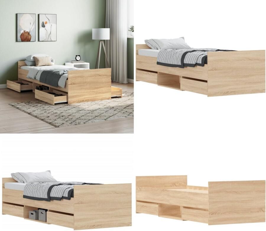 VidaXL Bedframe met hoofd- en voeteneinde sonoma eikenkleur 75x190 cm Bedframe Bedframes Bed Bedbodem