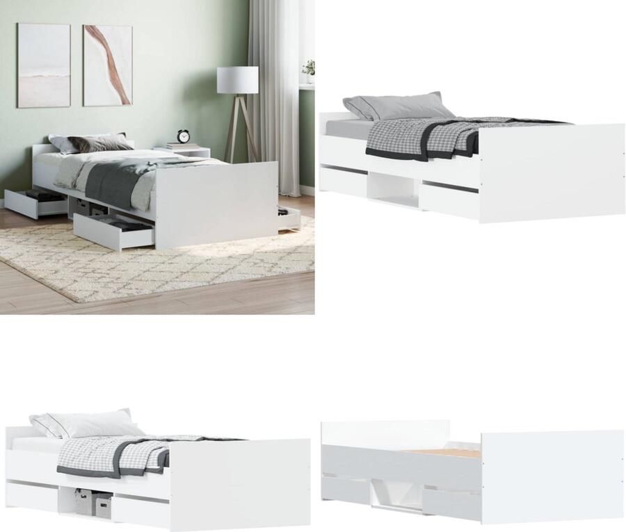 VidaXL Bedframe met hoofd- en voeteneinde wit 100x200 cm Bedframe Bedframes Bed Bedbodem