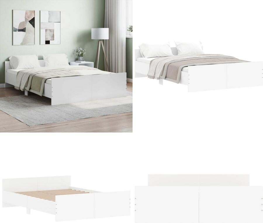 VidaXL Bedframe met hoofd- en voeteneinde wit 135x190 cm Bedframe Bedframes Bed Bedbodem