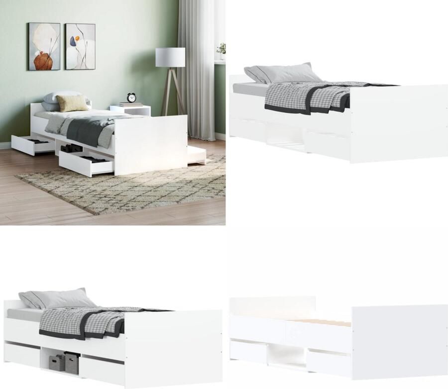VidaXL Bedframe met hoofd- en voeteneinde wit 75x190 cm Bedframe Bedframes Bed Bedbodem