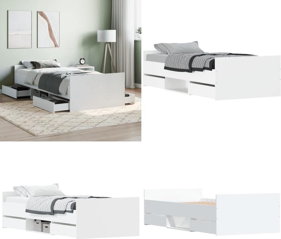 VidaXL Bedframe met hoofd- en voeteneinde wit 90x190 cm Bedframe Bedframes Bed Bedbodem
