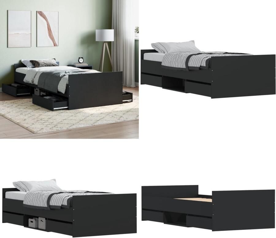 VidaXL Bedframe met hoofd- en voeteneinde zwart 100x200 cm Bedframe Bedframes Bed Bedbodem