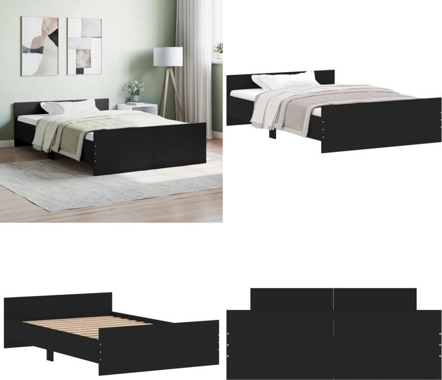 VidaXL Bedframe met hoofd- en voeteneinde zwart 120x190 cm Bedframe Bedframes Bed Bedbodem