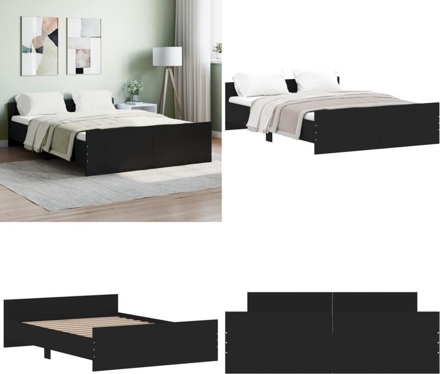 VidaXL Bedframe met hoofd- en voeteneinde zwart 135x190 cm Bedframe Bedframes Bed Bedbodem