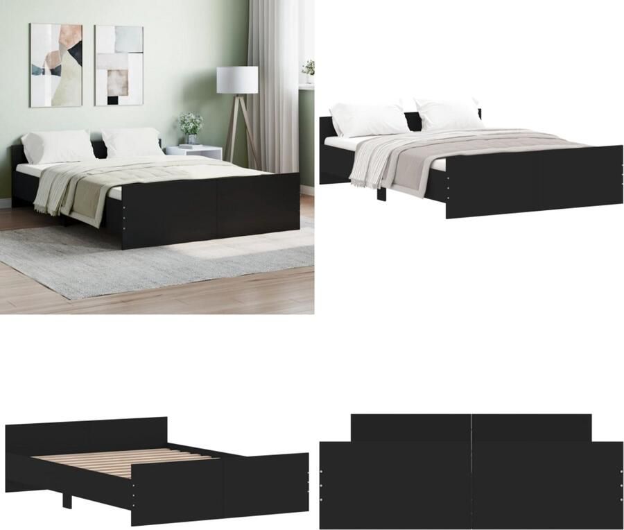 VidaXL Bedframe met hoofd- en voeteneinde zwart 140x190 cm Bedframe Bedframes Bed Bedbodem