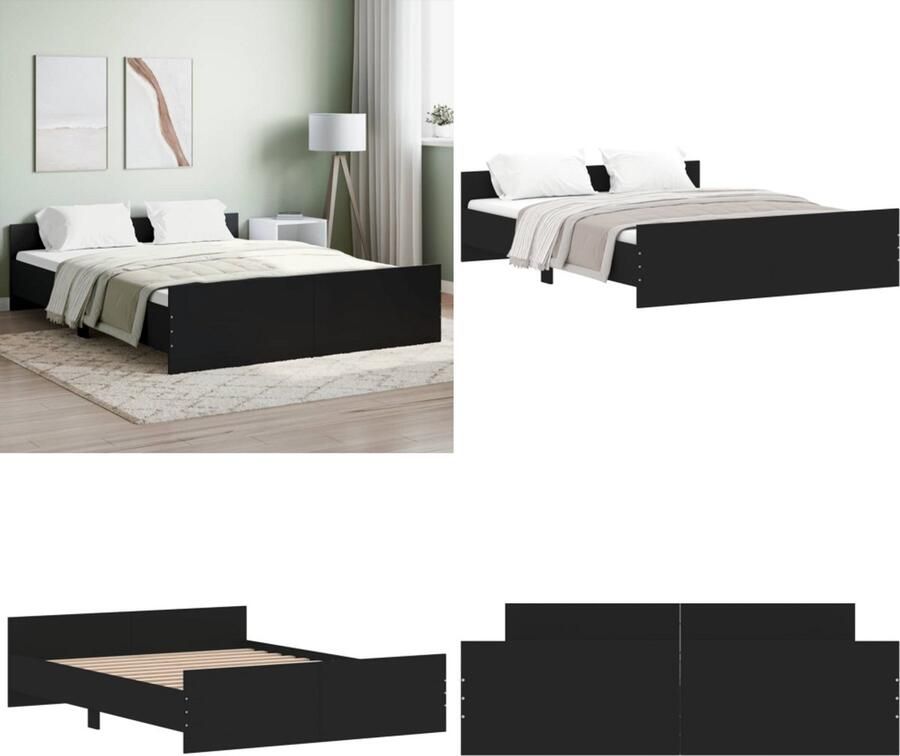 VidaXL Bedframe met hoofd- en voeteneinde zwart 140x200 cm Bedframe Bedframes Bed Bedbodem