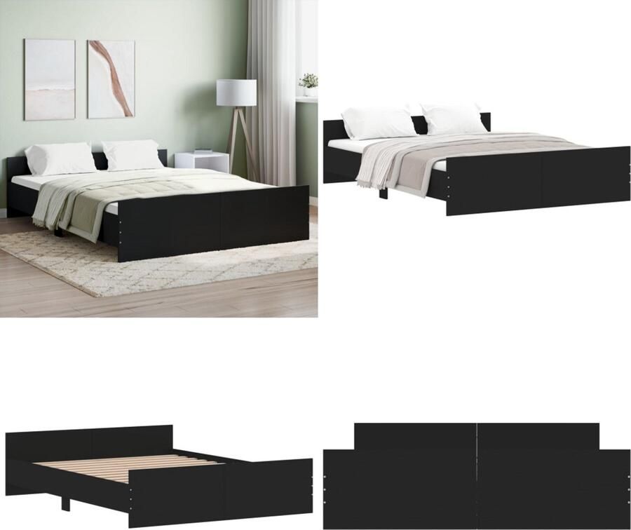 VidaXL Bedframe met hoofd- en voeteneinde zwart 160x200 cm Bedframe Bedframes Bed Bedbodem